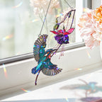 Hummingbird & Purple Fuchsia Flower Holographic Acrylic Suncatcher