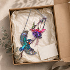 Hummingbird & Purple Fuchsia Flower Holographic Acrylic Suncatcher