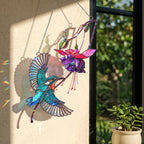 Hummingbird & Purple Fuchsia Flower Holographic Acrylic Suncatcher