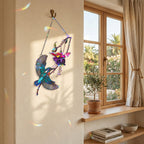 Hummingbird & Purple Fuchsia Flower Holographic Acrylic Suncatcher
