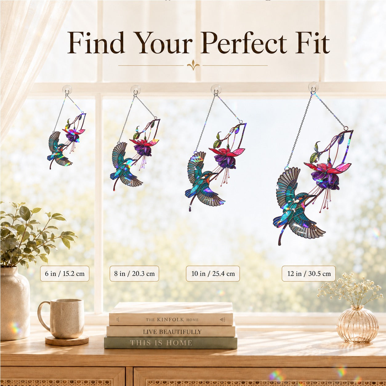 Hummingbird & Purple Fuchsia Flower Holographic Acrylic Suncatcher