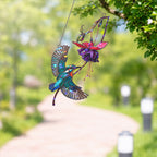 Hummingbird & Purple Fuchsia Flower Holographic Acrylic Suncatcher