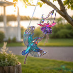 Hummingbird & Purple Fuchsia Flower Holographic Acrylic Suncatcher