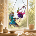 Hummingbird & Purple Fuchsia Flower Holographic Acrylic Suncatcher
