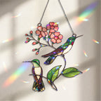 Hummingbird Pair & Pink Blossom Branch Holographic Acrylic Suncatcher