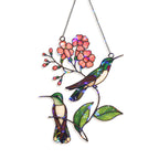Hummingbird Pair & Pink Blossom Branch Holographic Acrylic Suncatcher