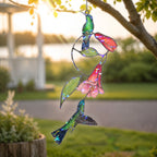 Hummingbird Pair & Red Trumpet Vine Holographic Acrylic Suncatcher