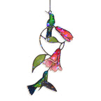 Hummingbird Pair & Red Trumpet Vine Holographic Acrylic Suncatcher
