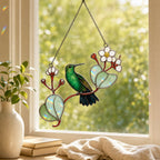 Hummingbird & White Blossom Branch Holographic Acrylic Suncatcher