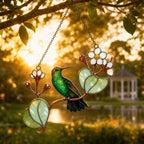 Hummingbird & White Blossom Branch Holographic Acrylic Suncatcher