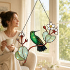 Hummingbird & White Blossom Branch Holographic Acrylic Suncatcher