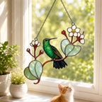 Hummingbird & White Blossom Branch Holographic Acrylic Suncatcher