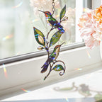 Hummingbird Pair & Leafy Vine Holographic Acrylic Suncatcher