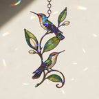 Hummingbird Pair & Leafy Vine Holographic Acrylic Suncatcher