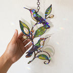 Hummingbird Pair & Leafy Vine Holographic Acrylic Suncatcher