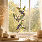Hummingbird Pair & Leafy Vine Holographic Acrylic Suncatcher