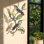 Hummingbird Pair & Leafy Vine Holographic Acrylic Suncatcher