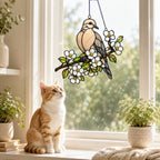 Mourning Dove & White Blossom Branch Holographic Acrylic Suncatcher