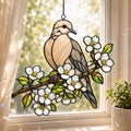 Mourning Dove & White Blossom Branch Holographic Acrylic Suncatcher