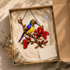 Sunbird & Red Hibiscus Branch Holographic Acrylic Suncatcher
