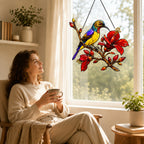 Sunbird & Red Hibiscus Branch Holographic Acrylic Suncatcher