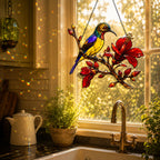 Sunbird & Red Hibiscus Branch Holographic Acrylic Suncatcher