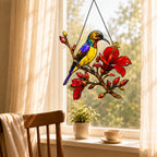 Sunbird & Red Hibiscus Branch Holographic Acrylic Suncatcher