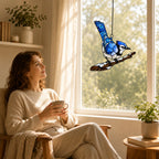 Blue Jay on Snowy Branch Holographic Acrylic Suncatcher