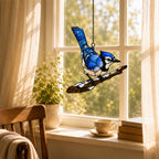 Blue Jay on Snowy Branch Holographic Acrylic Suncatcher