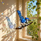 Blue Jay on Snowy Branch Holographic Acrylic Suncatcher