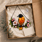 Baltimore Oriole & Apple Blossom Branch Holographic Acrylic Suncatcher