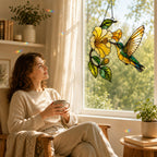 Hummingbird & Yellow Hibiscus Holographic Acrylic Suncatcher
