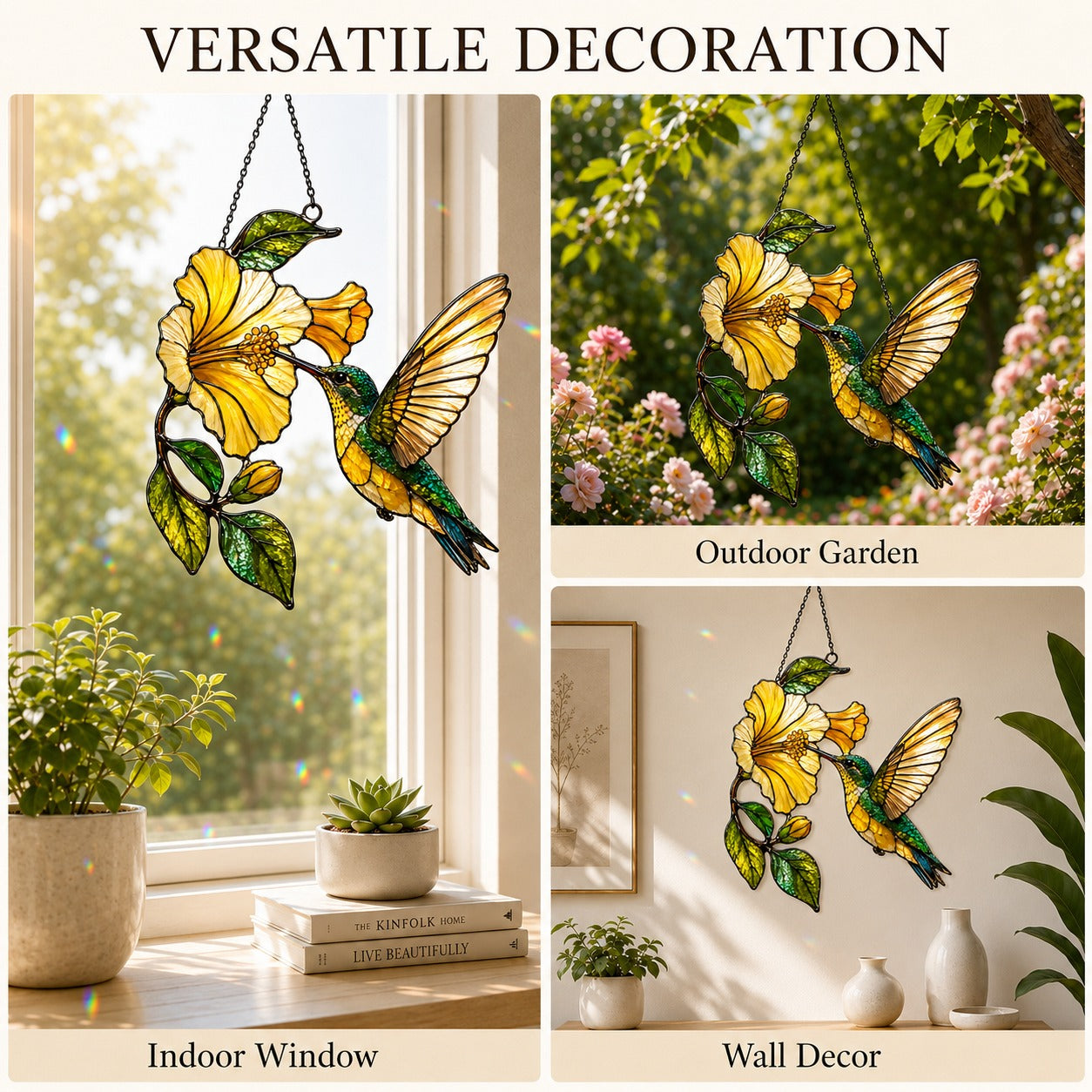 Hummingbird & Yellow Hibiscus Holographic Acrylic Suncatcher