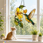 Hummingbird & Yellow Hibiscus Holographic Acrylic Suncatcher