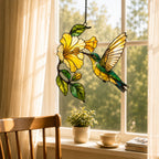 Hummingbird & Yellow Hibiscus Holographic Acrylic Suncatcher
