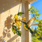 Hummingbird & Yellow Hibiscus Holographic Acrylic Suncatcher