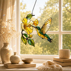 Hummingbird & Yellow Hibiscus Holographic Acrylic Suncatcher