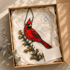 Northern Cardinal & Golden Berry Branch Holographic Acrylic Suncatcher