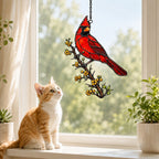 Northern Cardinal & Golden Berry Branch Holographic Acrylic Suncatcher