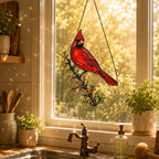 Northern Cardinal & Golden Berry Branch Holographic Acrylic Suncatcher
