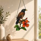 Songbird & Orange Hibiscus Holographic Acrylic Suncatcher