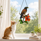 Songbird & Orange Hibiscus Holographic Acrylic Suncatcher