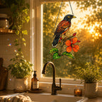 Songbird & Orange Hibiscus Holographic Acrylic Suncatcher