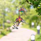 Hummingbird Pair & Red Berry Branch Holographic Acrylic Suncatcher
