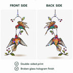 Hummingbird Pair & Red Berry Branch Holographic Acrylic Suncatcher