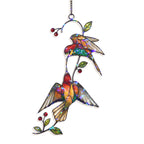 Hummingbird Pair & Red Berry Branch Holographic Acrylic Suncatcher