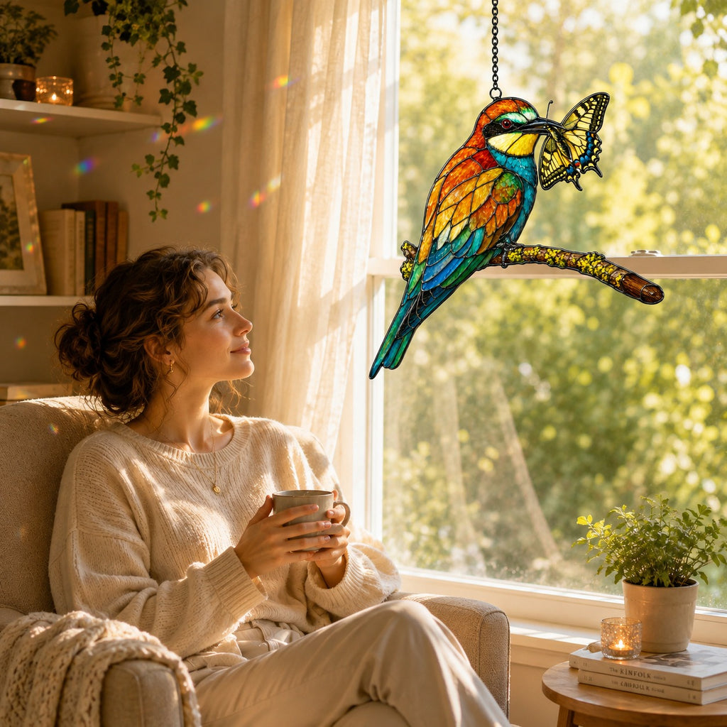 Bee-eater & Swallowtail Butterfly Holographic Acrylic Suncatcher
