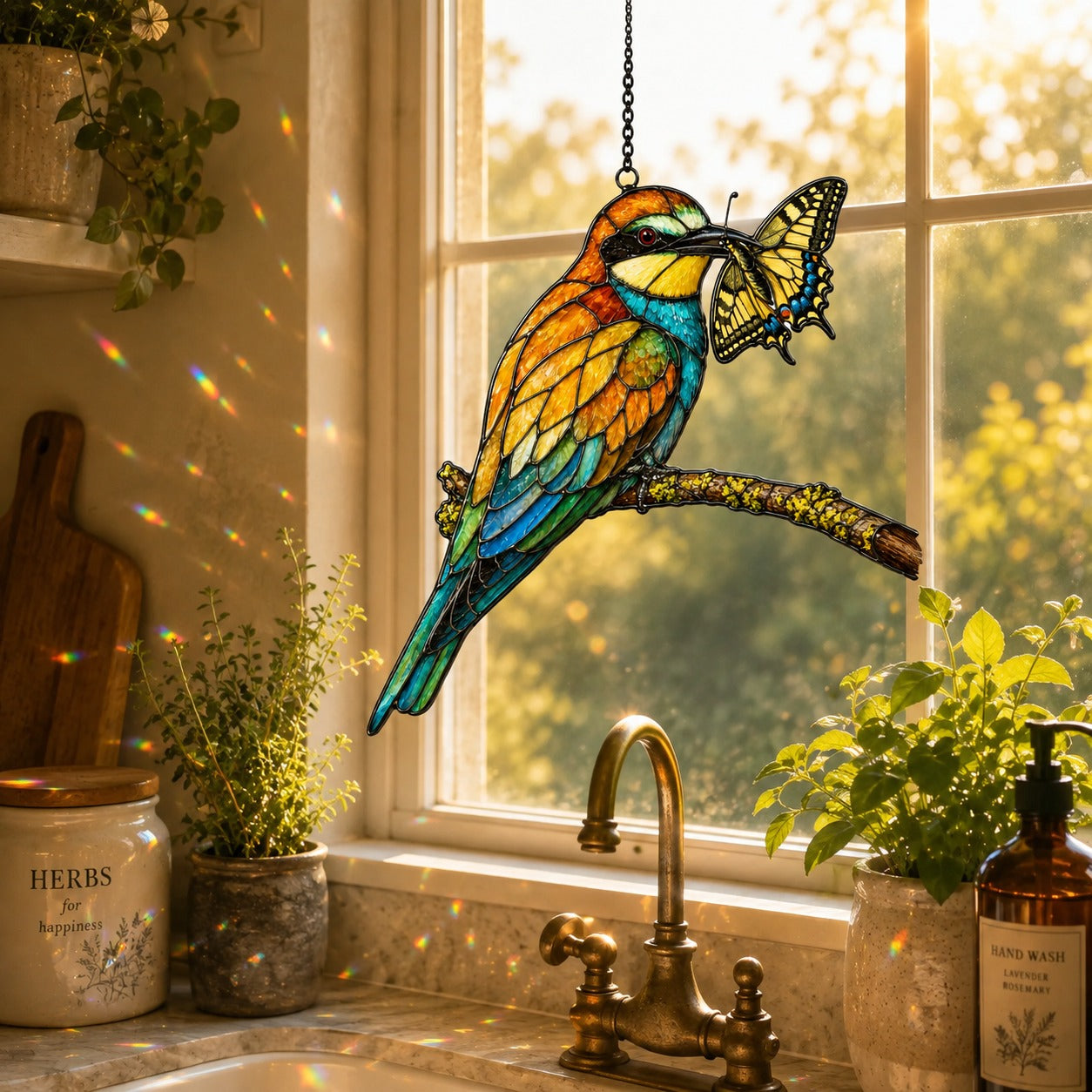 Bee-eater & Swallowtail Butterfly Holographic Acrylic Suncatcher