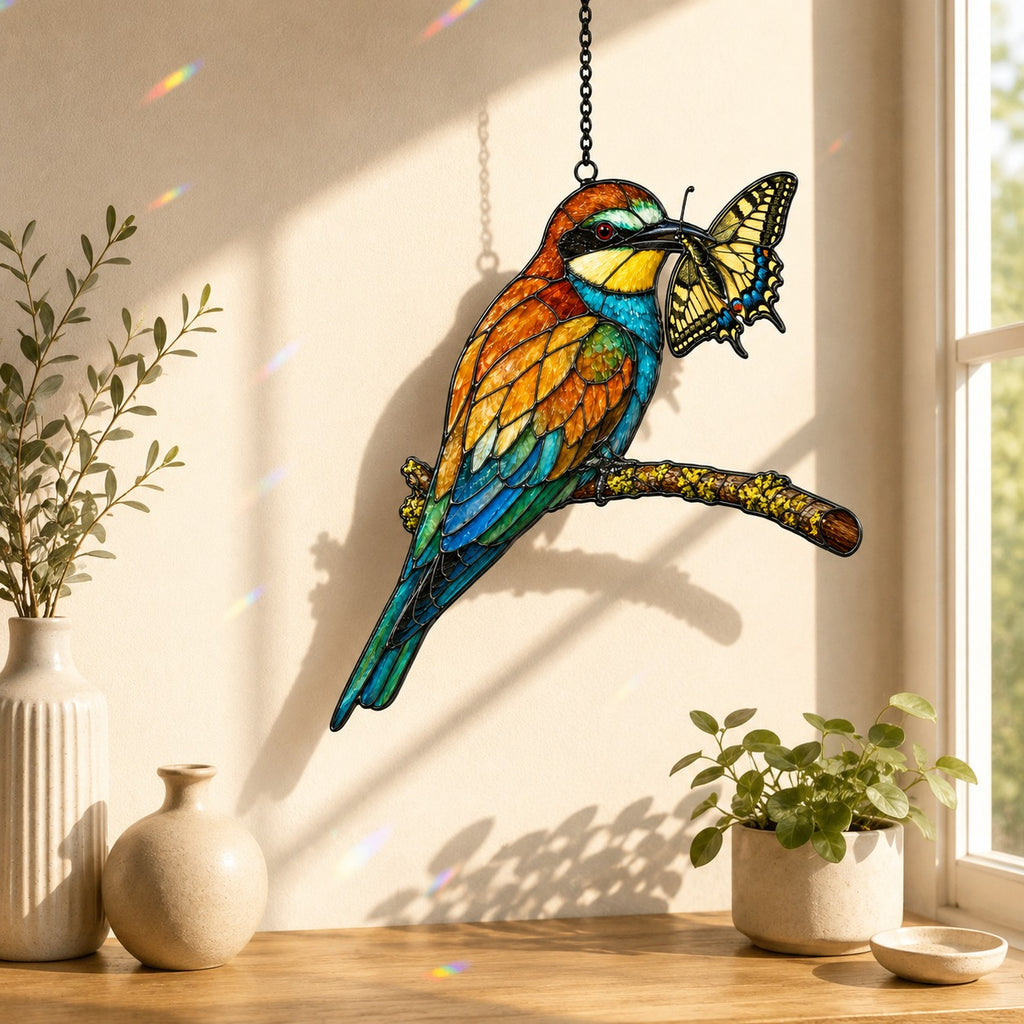 Bee-eater & Swallowtail Butterfly Holographic Acrylic Suncatcher