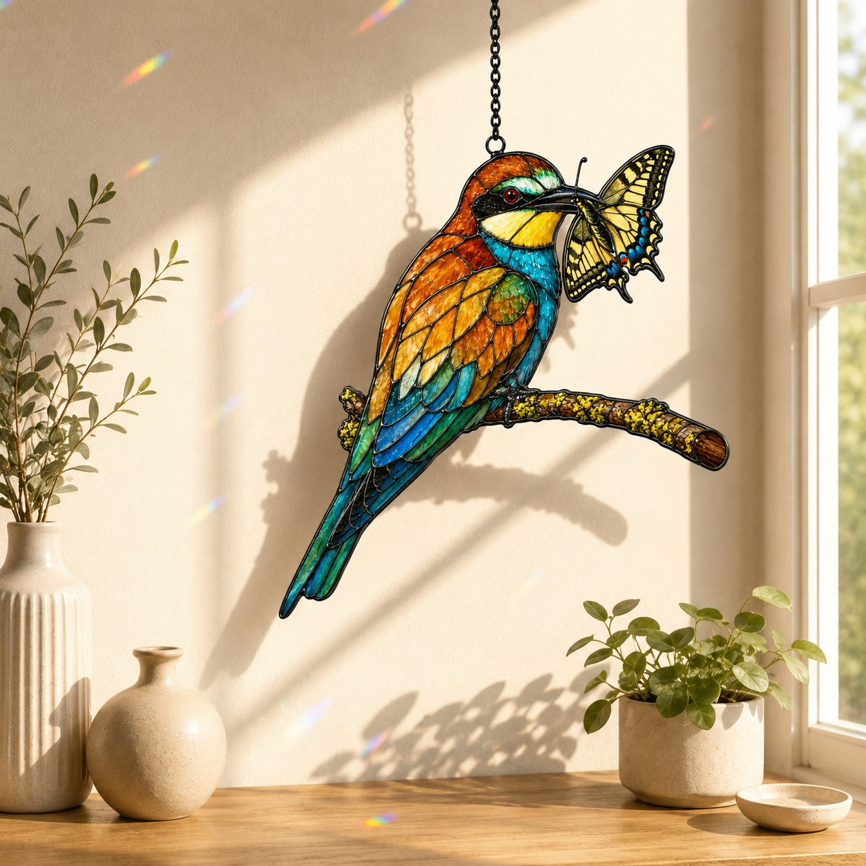 Bee-eater & Swallowtail Butterfly Holographic Acrylic Suncatcher
